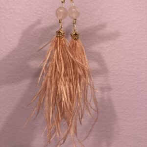 Rose Quartz & Ostrich Feathers Earrings