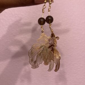 Gold Koi and Smokey Quartz Earrings